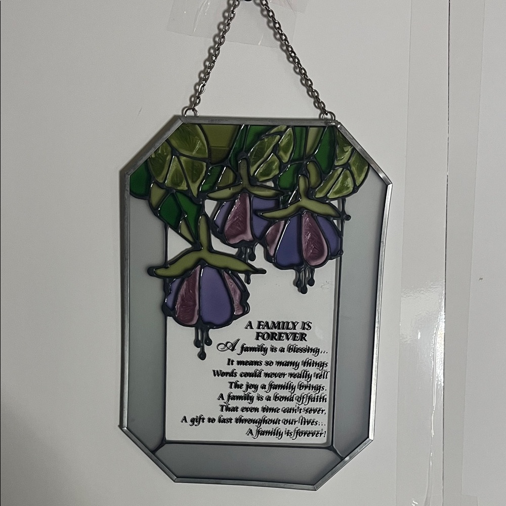 😄Stain glass family is forever wall hanging vintage
